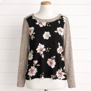 Kaileigh Stitch Fix. Floral Raglan Long Sleeve Top. Black Heathered Beige.Sz XL.